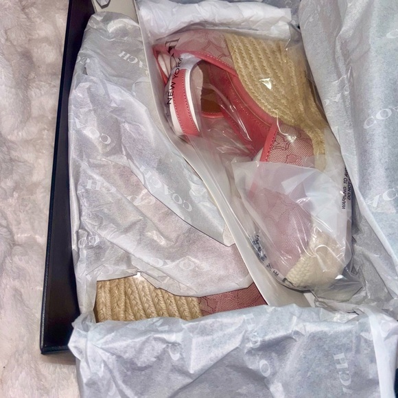 NEW Coach Raine Signature Jacquard Pink Espadrille Wedge Sandals Size 11M - Picture 2 of 16